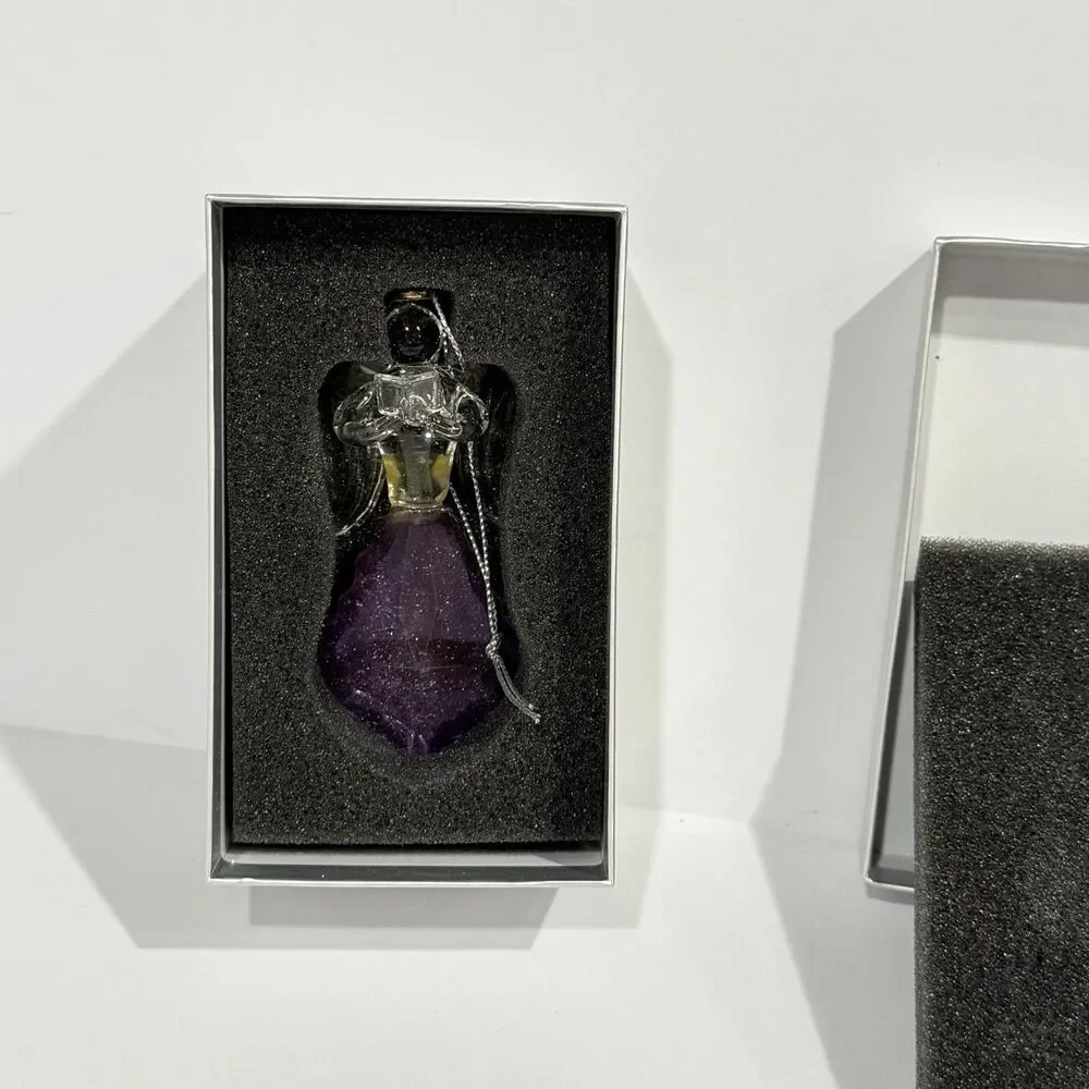 Glass Angel Ornament Purple Crystal Gold Trim Open Book Figurine Boxed